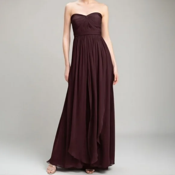 Bridesmaid Dress Floor Length Strapless Convertable Straps Pleated Wine Size 8 - Picture 1 of 6